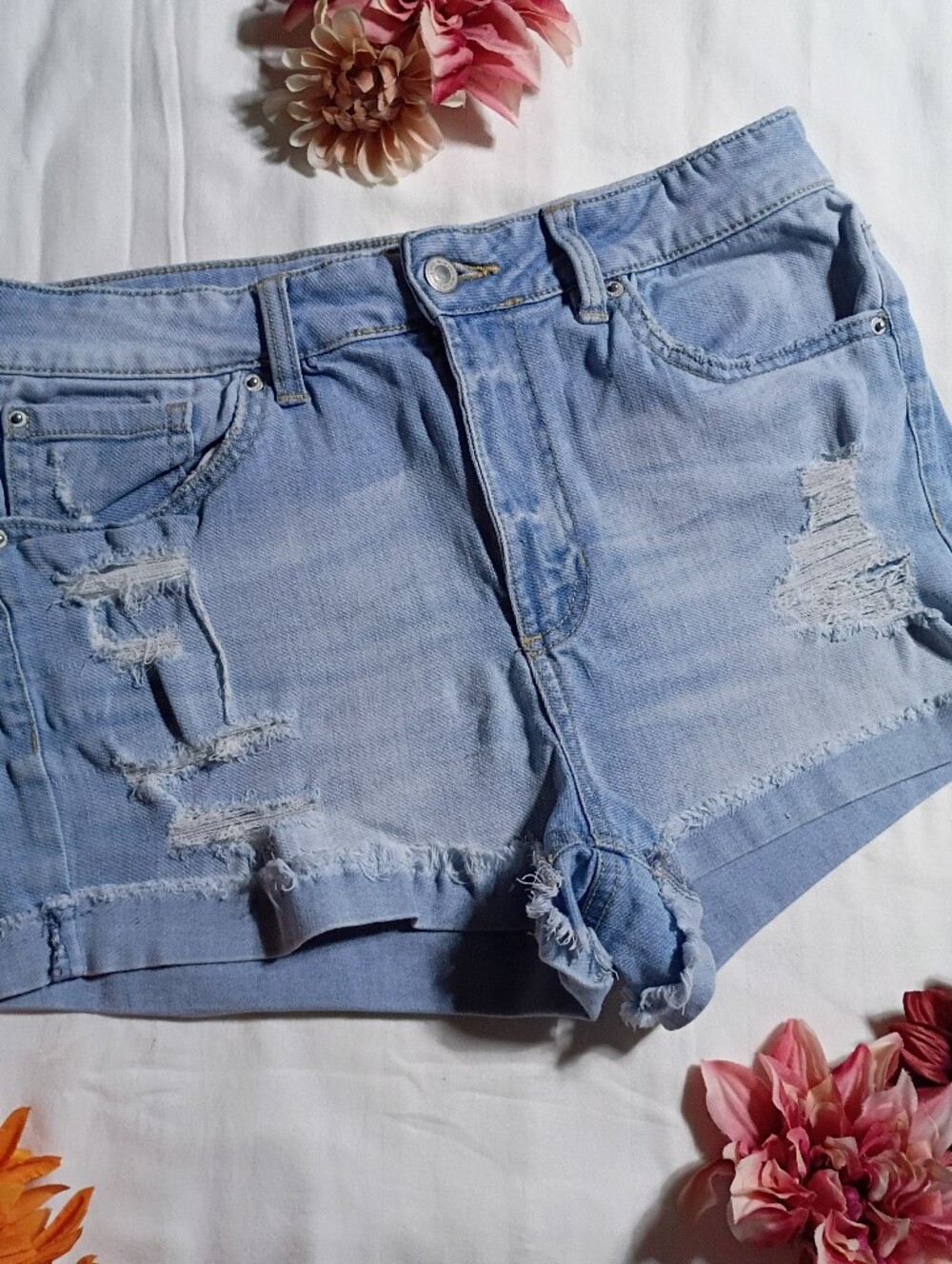 Blue Spice Light Blue Distressed Denim Jean Shorts